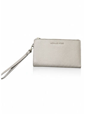 Michael Kors Grey Saffiano Leather Wristlet Clutch with Mobile Phone Pocket